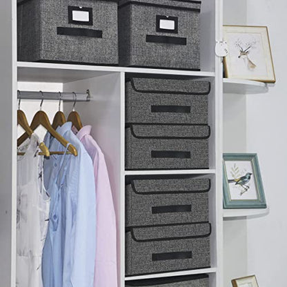 Onlyeasy Foldable Storage Bins Cubes Boxes with Lid - Storage Box Cube Cubby Basket Closet Organizer Pack of Two with Leather Handles for Closet Bedroom, 13"x13", Black, 8MXALB2P