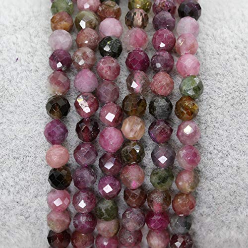 Keleny Gem Semi Precious Gemstones 4mm Round Beads Crystal Stretch Bracelet 7 Inch Unisex - color: Faceted Multicolor Tourmaline