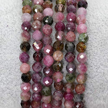Keleny Gem Semi Precious Gemstones 4mm Round Beads Crystal Stretch Bracelet 7 Inch Unisex - color: Faceted Multicolor Tourmaline