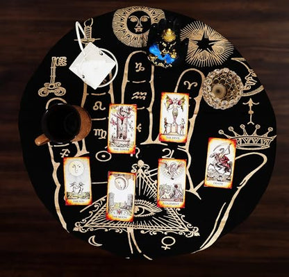 Indian Consigners Palmistry Altar Cloth Celestical Tarot Deck Alter Square Wall Hanging Tablecloth Sacred Place Home Décor Moon Faces Astrology Zodiac Golden Palm - color: Golden Palm