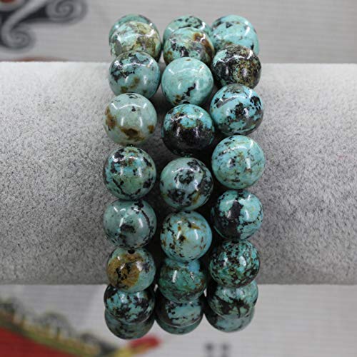 Keleny Semi Precious Stones Natural Gemstones 12mm Round Beads Crystal Stretch Bracelets 7 Inch Unisex - color: Green African Turquoise