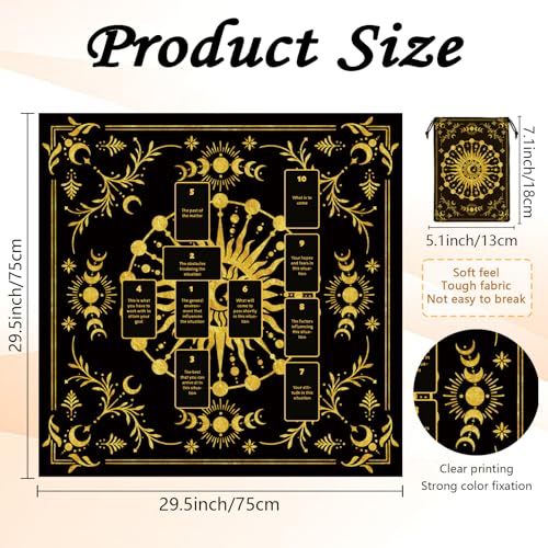 Tarot Altar Cloth Black Tablecloth Sun Lunar Phase Star Print Square Card Table Tablecloth with Velvet Tarot Card Bag for Reading Rituals Crystals Spiritual Divination Witchcraft Supplies - color: Sun Moon Stars