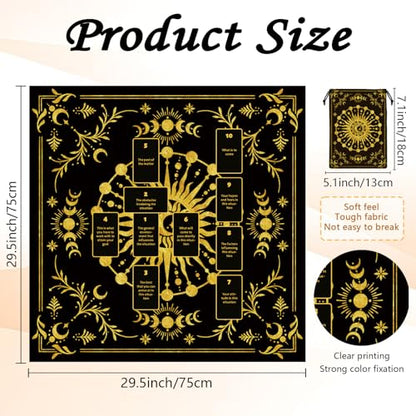 Tarot Altar Cloth Black Tablecloth Sun Lunar Phase Star Print Square Card Table Tablecloth with Velvet Tarot Card Bag for Reading Rituals Crystals Spiritual Divination Witchcraft Supplies - color: Sun Moon Stars
