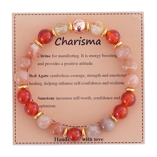 KSQS Healing Stone Bead Bracelet for Women, Natural Gemstones Balance Protection Bracelet, Spiritual Crystal Beads Bracelet Anxiety Relief with Meaning Card - style: Charisma