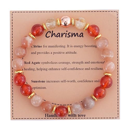 KSQS Healing Stone Bead Bracelet for Women, Natural Gemstones Balance Protection Bracelet, Spiritual Crystal Beads Bracelet Anxiety Relief with Meaning Card - style: Charisma