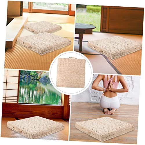 Ciieeo 1pc Handmade Straw Woven Cushion for Yoga Meditation Square Tatami Floor Mat Diameter Thick for Indoor Use and Creative