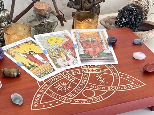 Altar Table, Meditation Table, Small Altar Table, Wooden Witch Altar, Wiccan Alter Table, Buddhist Shrine, Engraved Triquetra （The Celtic Trinity Knot） on Table Top, 12 × 8 inches - color: The Celtic Trinity Knot (Triquetra)