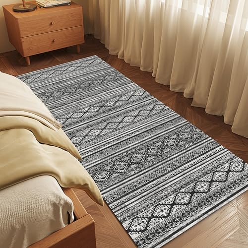 RUGSURE Washable Area Rugs 2'6'' x 8' - 1/6 Thick - Moroccan-Inspired -Stain & Water Resistant Non-Slip - Resistant Rug for Living Room, Bedroom, Nursery, Pet & Child Friendly (Black) - color: Morocco-black, size: 2'6" x 8' (Rectangular)