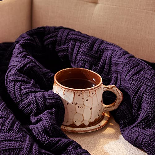 Aormenzy Soft Cozy Acrylic Throw Blanket, Cable Knit for Couch, Dark Purple (1.7lb) - color: Dark Purple