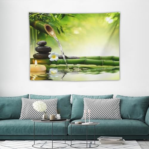 ZhiRain Meditation Tapestry Wall Hanging Zen Garden Pond Flower Pebble Stone Bamboo Stalks Candle Spa Yoga Tapestries Home Decor for Living Room Bedroom Farmhouse Kitchen Dorm 30"x40"