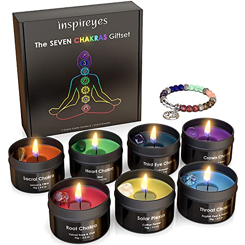 Inspireyes Chakra Candles with Premium Crystal and Healing Stones Luxury Meditation Scented Candles Gift Set for Women Stress Relief Spiritual Decor Healing Candles for Yoga, Aromatherapy - color: Premium Chakra Candles Set, size: 7 Pack