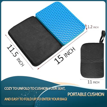 Foldable Gel Seat Cushion for Travel, Portable Chair Cushion for Camping, Honeycomb Seat Cushion, Portable Gel Cushion for Pressure Relief,1.15-Inch Thick (Black)