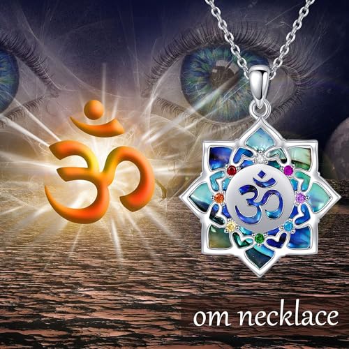 YAFEINI Flower Necklace S925 Sterling Silver Rose/Lotus/Tulip/Hibiscus Pendant Necklaces Flower Jewelry Gifts for Women Mom Wife - style: Om