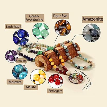 Bivei 108 Mala Beads Necklace Life Tree 7 Chakra Wrap Bracelet Real Healing Gemstone Yoga Meditation Hand Knotted Mala Prayer Bead Necklace - color: Amazonite, size: 8mm