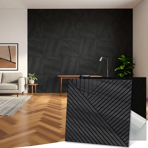 Art Acoustic Wall Panels, 23.6x23.6 Inch 8 Pack, PVC Wood Grain Veneer, Sound Absorbing Self-Adhesive Wall Decor, Thread and Prism Woven Patterns, Black Oak, for Home & Studio - color: Thread and Prism Woven Patterns, Black Oak, size: 8 Pack Curved