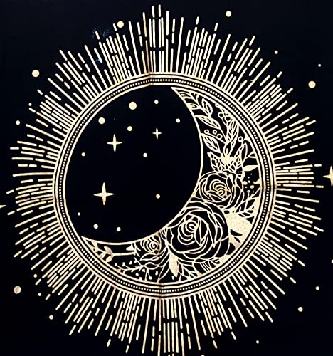 INDACORIFY Moon Altar Table Top Cloth with Fringes Alter Tarot Witchcraft Spread Meditational Spiritual Sacred Cloth 18x18 in (Gold Flower Moon Star) - color: Gold Flower Moon Star