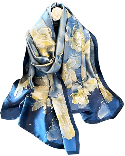 Dress Scarves Shawl Wraps Long Silky Scarf for Women Dressy Fashion Lightweight for Decorative Formal Evening Gowns - color: 1037-blue Oil Painting Peony