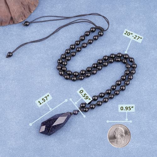 Black Obsidian Necklace Protection Pendant with Extended Bead Chain Healing Crystal Stone Amulet Necklace for Men Women - color: Angel Tear-Blue Sandstone