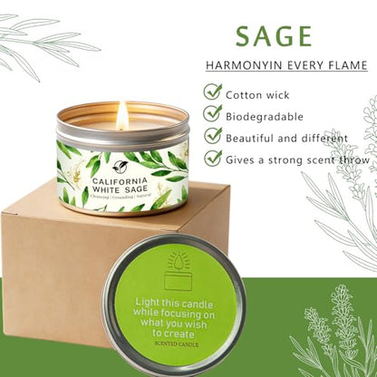 Sage Candles for Cleansing, Pure White Sage Candle 6 OZ- 35 Hour Burn Time, Aromatherapy Candle for Cleansing House Negative Energy Smudge Kit, Spiritual Meditation Housewarming Gifts - style: Pure Sage