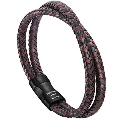 murtoo Mens Bracelet Leather Braided, Brown and Black Leather Bracelet for Men - color: Brown-black, size: 8.46"