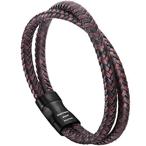murtoo Mens Bracelet Leather Braided, Brown and Black Leather Bracelet for Men - color: Brown-black, size: 8.46"