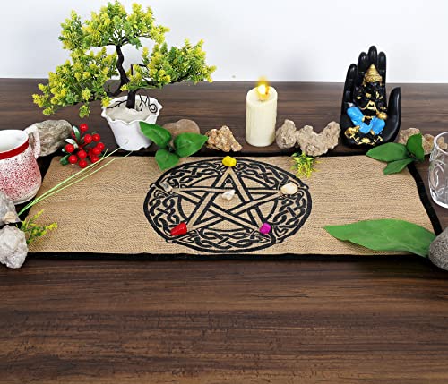 Indian Consigners Altar Cloth - Witchcraft Supplies, Wiccan Altar Tools, Tarot Spread - Witch Pagan Decor, Witchy Gifts - Celtic Pentagram - Organic Burlap with Fabric Backing - 24"x12" - color: Celtic Pentagram, size: 24" x 12" (Rectangular)