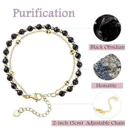 Farfume Crystal Bracelet Beaded Bracelets 4mm Natural Stone Beads Gemstone Handmade Jewelry Gift for Women - color: Black Obsidian-Purification