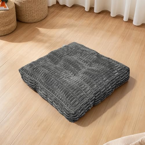 Floor Cushions, Corduroy Floor Pillow, Floors Pillows for Adults & Pets, Large Floors Pouf, Square Floored Pillows for Sitting & Yoga(1PC, Dark Grey，22"×22"×3.9") - color: Dark Grey, size: 1PC/22"×22"×3.9"
