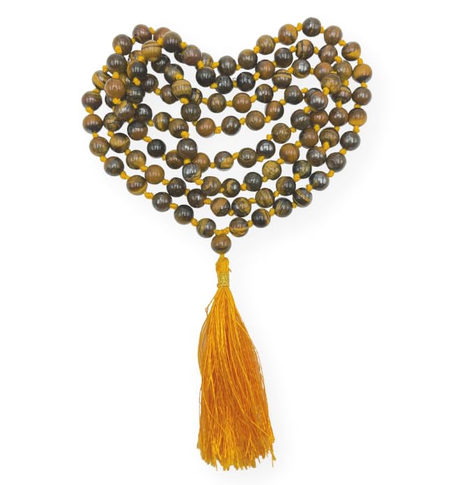 GEMSCITE Japa Mala 108 Prayer Beads Perfect for Meditation Spiritual Mala Necklace & Wrist Mala Bracelet - color: Red Tigers Eye, size: Hand Knotted