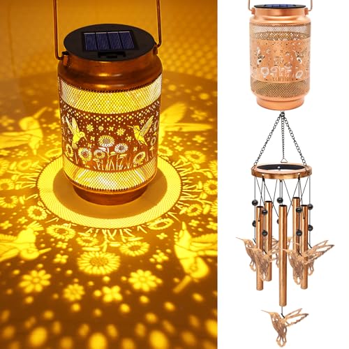 Hummingbird Solar Wind Chimes for Outside, Gifts for Mom Women Grandma Birthday Memorial Teacher, 32" Windchimes Outdoor Decor Hanging Solar Lantern for Garden Porch Patio Backyard