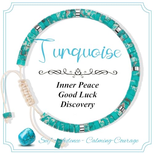 CASDAN Natural Crystal Beaded Bracelet for Women Natural Stone Adjustable Braided Rope Bracelets Spiritual Bracelet Inspirational Gifts - color: turquoise