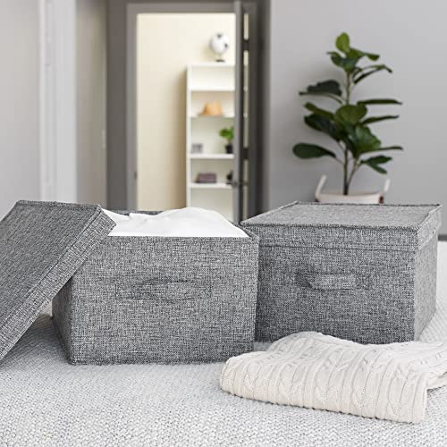 Household Essentials Large Fabric Storage Bins with Lids, Graphite, Set of 2 - color: Graphite