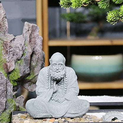 AETVRNI Buddha Statue Figure Sitting,Bodhidharma Buddha Statues Meditation Zen Decoration Sculpture Decor Living Room Garden Office Terrace Porch,Inside or Outer,Made of Sandstone (Gray),Small - size: Klein