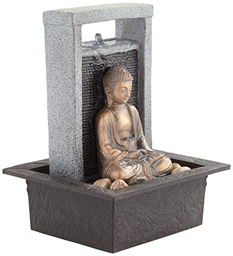 Meditating Buddha 11" High Small Zen Asian Indoor Decor Faux Stone Tabletop Fountain Bubbler Waterfall Water Feature for Desk Relaxation Bedroom Living Room Countertop Inside House - John Timberland