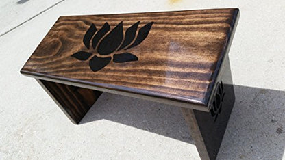 Hand Crafted Kona Stain Meditation Bench with Hand Painted Lotus Flower and Legs.