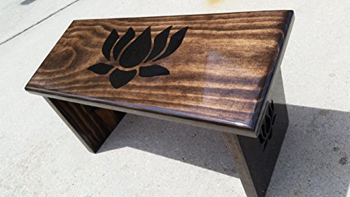Hand Crafted Kona Stain Meditation Bench with Hand Painted Lotus Flower and Legs.