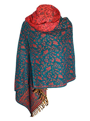 TEAL ORANGE FLORAL BLANKET SCARF LUXURY PREMIUM QUALITY HANDMADE FASHION SCAR MADE OF YAK WOOL Shawl Blanket stole unisex Travel Wrap Meditation Soft gift for her