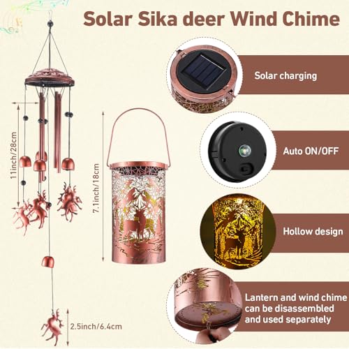 Retisee Deer Solar Wind Chimes Outdoor Metal Deer Gifts Solar Light Windchimes Outside Indoors Christmas Decoration Birthday Gift for Home Lawn Porch Patio Garden Yard - style: Deer