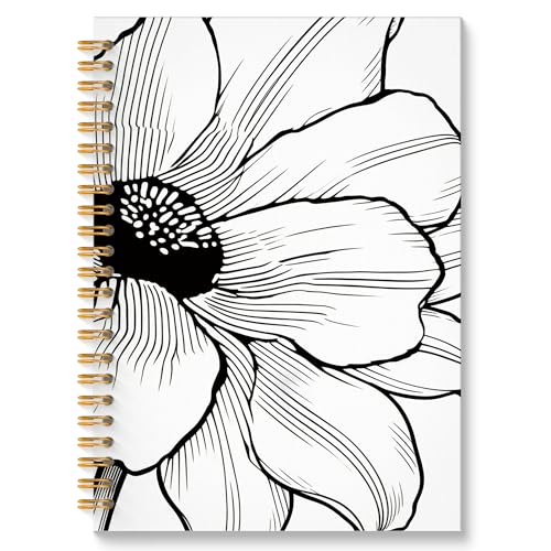 Black and White Flower Spiral Notebook, Vintage Floral Botanical Journal, Abstract Neutral Line Sketch Flower Plant Hardcover Notebook Journal, 5.5x8.3 Inch - color: Style10