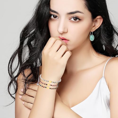 Handmade Original 4mm Mini Gemstone Stretch Bracelet for Women with Natural Stone Healing Crystal and Gold Heart Beaded
