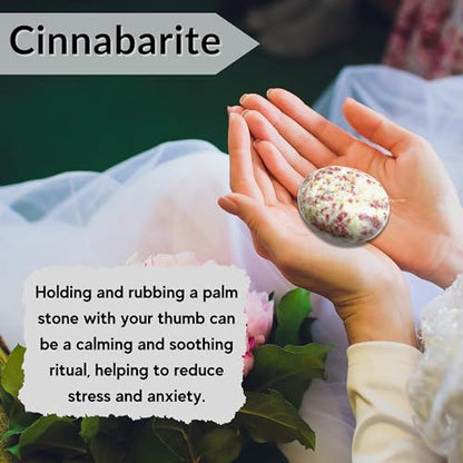 Amazing Gemstone Cinnabarite Crystals and Healing Stones - Large Palm Stone Crystals Piedra - Crystal for Good Luck, Balanced Positive Energy, Meditation - Unique Stocking Stuffers Gifts for Women - color: Cinnabarite
