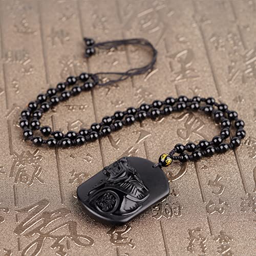 Black Obsidian Necklace Natural Crystal Amulet Protection Pendant with Adjustable Rope Lucky Talisman Necklaces Jewelry Gift for Men Women - color: Wolf