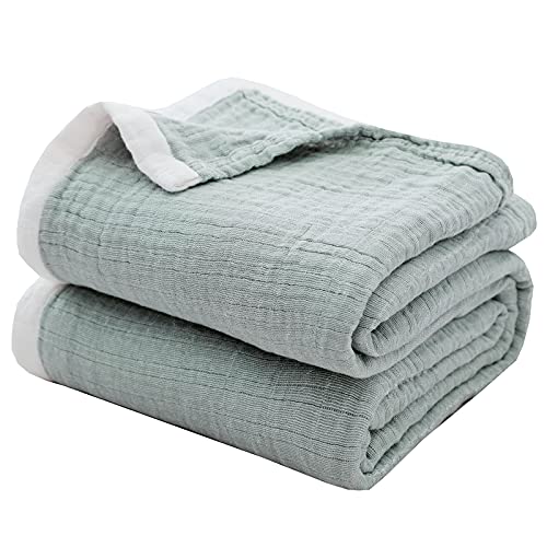 SE SOFTEXLY Cotton Muslin Blankets 4-Layer Linen Texture Blankets for Bed Couch,Thermal Blanket for Adults Lightweight Soft Breathable Throw Blanket for All Season Gauze Blanket(50"x60",Sage Green) - color: 5-sage Green, size: Throw-50" x 60"