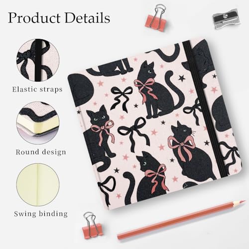 Mifuner 4.8x4.8in 80gsm Mini Notebooks Art Blank Pages Sketchbooks Travel Journal Pocket Hardcover Paint Writing Notebook Blank Diary Memo Planner Sketchbook Fabric Cover.Black Cat - color: Cloth-Black Cat