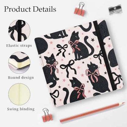 Mifuner 4.8x4.8in 80gsm Mini Notebooks Art Blank Pages Sketchbooks Travel Journal Pocket Hardcover Paint Writing Notebook Blank Diary Memo Planner Sketchbook Fabric Cover.Black Cat - color: Cloth-Black Cat