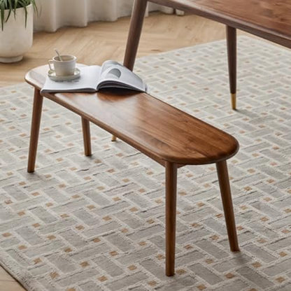 100% Solid Oak Wood Dining Bench, 39.5'' Entryway Bench Ottoman with Rounding Corner Design for Kitchen Living Room Bedroom, Walnut - size: 39.6inch-Walnut-Round Corner