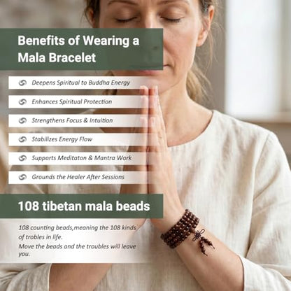 Nupuyai Natural Wood Wrap Bracelet for Women and Men, 108 Prayer Mala Beads Tibetan Necklace for Unisex Elastic Meditation Yoga Jewelry - color: 01-Black Rosewood(6mm)