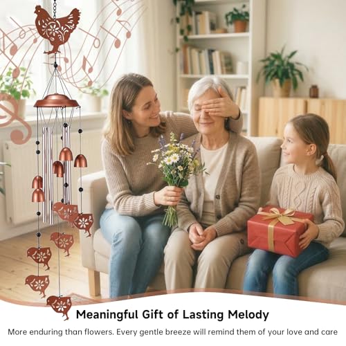 Chicken Wind Chimes Outdoor, Metal Hen and Chicks Gifts for Women Mom Grandma, Unique Garden Patio Yard Decor Windchime - size: Chicken