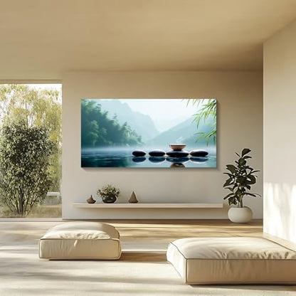 Iallbin Buddha Wall Art & Zen Wall Decor, White Lotus on Water Canvas Painting - for Yoga Meditation Room, Spa & Bathroom,Iallbin Zen Stone Wall Art & Zen Wall Decor, Blending the essence of landscape artistry - for Yoga Meditation Room, Spa & Bathroom, G