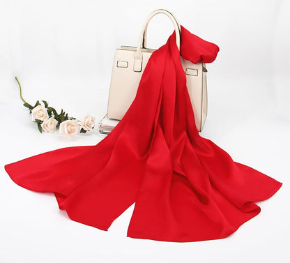 100% Mulberry Silk Long Scarf for Women Large Shawls for Headscarf and Neck- Oblong Hair Wraps with Gift Packed - color: Solid Color-red